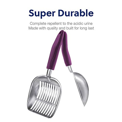 WePet Cat Litter Scoop, Aluminum Alloy Sifter, Kitty Metal Scooper, Deep Shovel, Long Handle, Poop Sifting, Kitten Pooper Lifter, Durable, Heavy Duty, for Litter Box - color: FLAT Aluminum \ #07 Violet Handle, size: Large