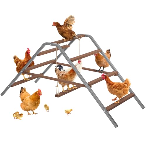 PETSFIT Chicken Roosting Bar-Solid Wood and Rustproof Iron Design, Chicken Perch with Swing for Healthy Poultry-Ideal for Backyard Coops, Farms, Easy to Assemble and Clean - size: 62"Lx24"Wx28"H