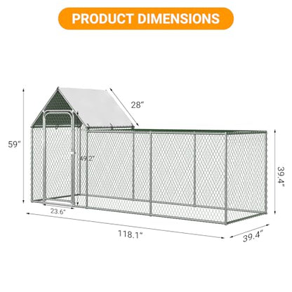 Large Metal Chicken Coop, Chicken Run with Cover, Walk-in Poultry Cage for Yard Outdoor Duck Rabbit Cage