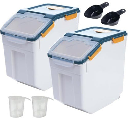 50 lbs Flour Storage Container, 2 Pack Rice Storage Container with Measuring Cup & Scoop, Pet Food Storage Container Dog Cat Food Bin, Blue - color: 50BL,2PCS,BLUE
