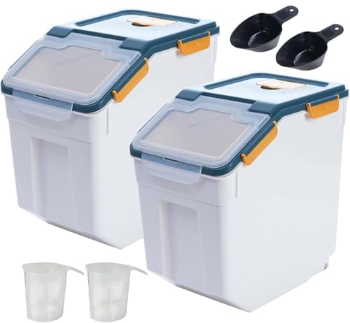 50 lbs Flour Storage Container, 2 Pack Rice Storage Container with Measuring Cup & Scoop, Pet Food Storage Container Dog Cat Food Bin, Blue - color: 50BL,2PCS,BLUE