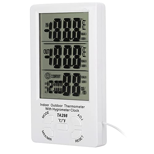 Electronic Temperature Humidity Meter with, Indoor Outdoor Hygrometer Thermometer - Waterproof, Max Min Records, Time Display for Farm and Aquaculture
