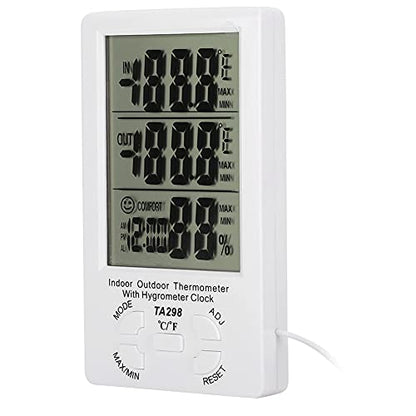 Electronic Temperature Humidity Meter with, Indoor Outdoor Hygrometer Thermometer - Waterproof, Max Min Records, Time Display for Farm and Aquaculture
