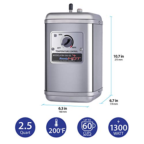 Ready Hot Compact Instant Hot Water Dispenser Tank, Wall Mounted, Adjustable Temperature Control, Tank Only No Faucet, 40-RH-150-SS - style: Wall Mount