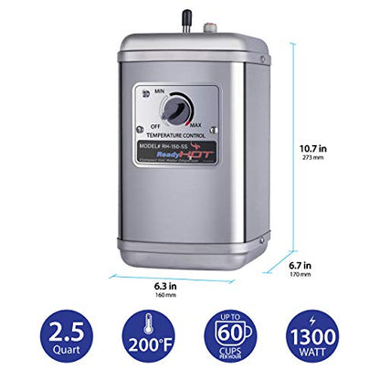 Ready Hot Compact Instant Hot Water Dispenser Tank, Wall Mounted, Adjustable Temperature Control, Tank Only No Faucet, 40-RH-150-SS - style: Wall Mount