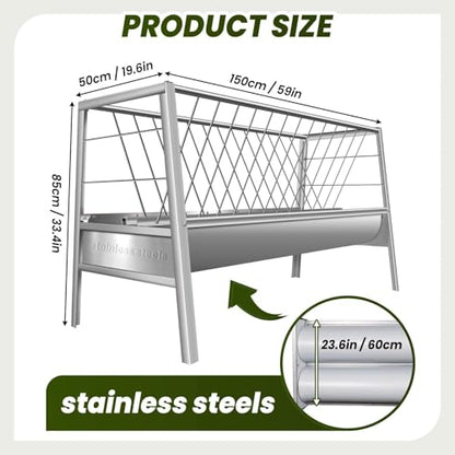 Goat Feeder, 92 Gallon Hay Feeder, Stainless Steel Livestock Hay Feeder, Sheep Feeder Trough for Barn or Outdoor Use, Free Returns! - style: Stainless Steel