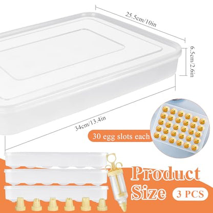 3 Pcs 90 Slots Deviled Egg Containers with Lids, Plastic Deviled Egg Platter, Stackable Egg Carrier, Reusable Deviled Egg Holders with Piping Tool Set for Thanksgiving Easter Party Picnic