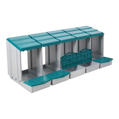 Chicken Nesting Box, 5 Compartments PP Nesting Box, Wall Mountable Nesting Boxes with Inclined Top, Drain Holes & Resting Platform for Chicken and Poultry to Collect Eggs
