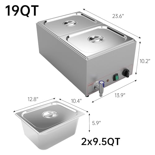 Valgus Commercial Bain Marie, 19 Qt Stainless Steel Food Warmer for Buffet | 2 Sections Food Warmer Steam Table, Countertop Heater with Lid and Tap for Home Catering and Restaurants - size: 2 Sections with Tap