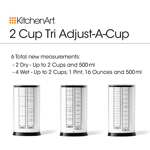 KitchenArt 2 Cup Tri Adjust A-Cup, Easy Pour Measuring Cup, 3.25x3.25x6", Black/White - size: 2 Cup