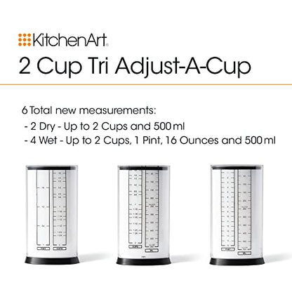 KitchenArt 2 Cup Tri Adjust A-Cup, Easy Pour Measuring Cup, 3.25x3.25x6", Black/White - size: 2 Cup
