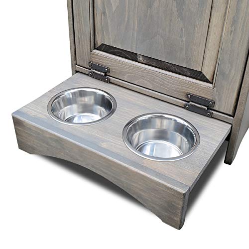 Peaceful Classics Pet Feeder Station - Dog & Animal Food Storage Cabinet, Organizer - Holds 35 Lbs (Pewter) - color: Pewter