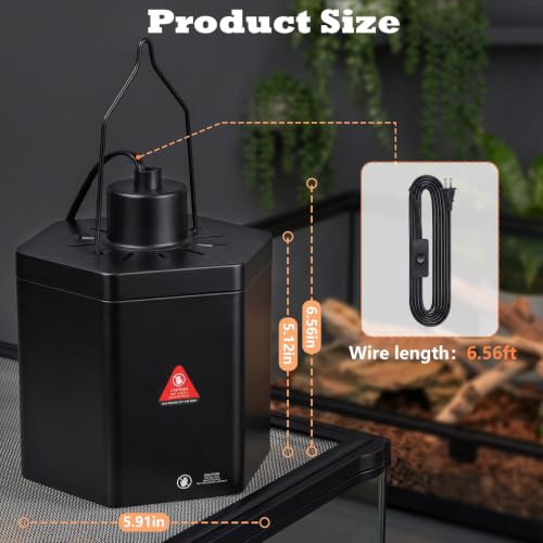 Yoobao 5.9" Reptile Heat Lamp Fixture, Hexagonal Dome Light with Hook for Basking Light & Ceramic Heat Emitter, 100W UVB/UVA Reptile Light Fixture for Bearded Dragon, Turtle, Snake, Lizard Terrarium