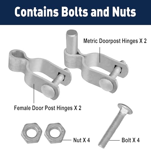 2 Pack Chain Link Gate Hinge Kit for 1-3/8" Pipe - Galvanized Steel No-Weld Kit w/Male & Female Brackets, Bolts & Nuts