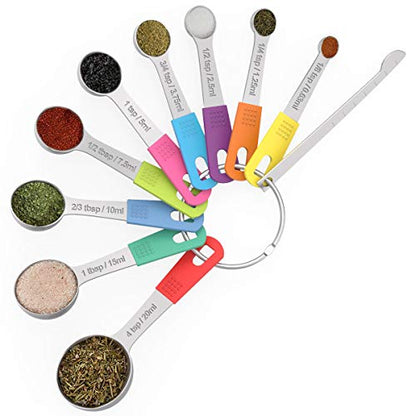 Wildone Measuring Cups & Spoons Set of 18 - Includes 8 Stainless Steel Nesting Measuring Cups, 9 Measuring Spoons, 1 Leveler, Ideal for Dry and Liquid Ingredients | Stainless Steel Kitchen Gadgets for Cooking & Baking, Heavy Duty for Measuring Dry/Liquid