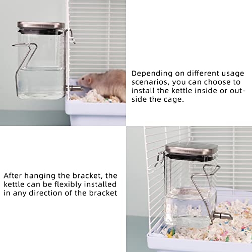 Guinea Pig Water Bottle No Drip, Rabbit Glass Waterer, Chinchilla Stainless Steel Nozzle Anti-Bite Water Dispenser for Small Animal, Bunny, Hamster, Sugar Glider and Rat(20.2oz)