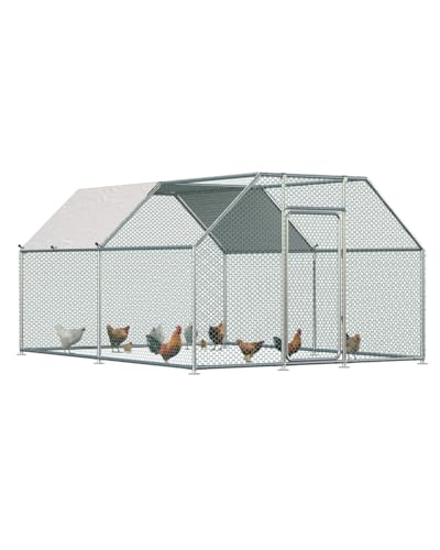 Esright Metal Chicken Coop Run, 13x10 Ft, Flat Roof | Rust-Resistant Galvanized Steel Tube with Wire Mesh, 420D Oxford Fabric Waterproof Cover