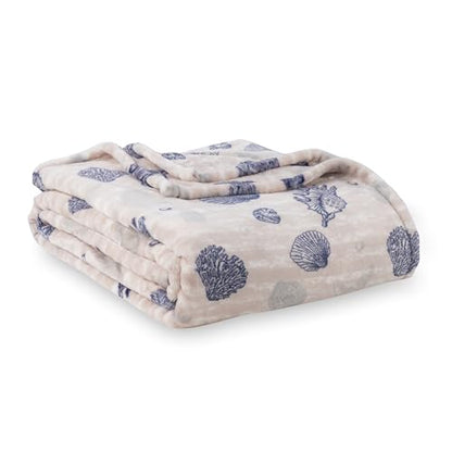 Berkshire Blanket-Classic Heavyweight Soft Printed VelvetLoft® Plush Blanket, Full/Queen Size Soft Fuzzy Warm Blanket for Couch Sofa Bed, Classic Shells Navy, 90in x 90in - color: Classic Shells Navy, size: Full/Queen