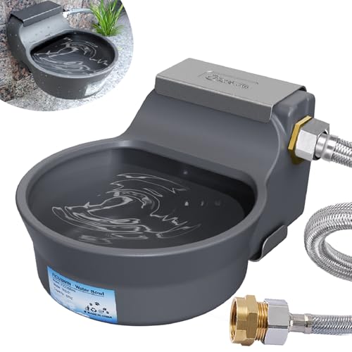 67OZ Automatic Water Dispenser for Dogs Patented Auto-Filling Dog Water Bowl Dispenser Wall-Mount Saving Space Outdoor Automatic Dog Water Feeder Includes Fixed Part Copper Connector 3/4'' Water Hose - color: LightGrey, size: 67 oz