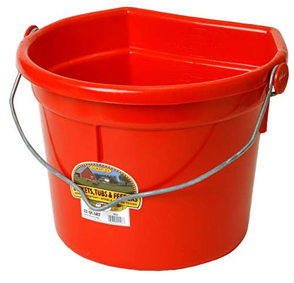 Little Giant® Plastic Animal Feed Bucket | Flat Back Feed Bucket with Knob Ball & Metal Handle | Made in USA | 22 Quarts | Red - color: Red