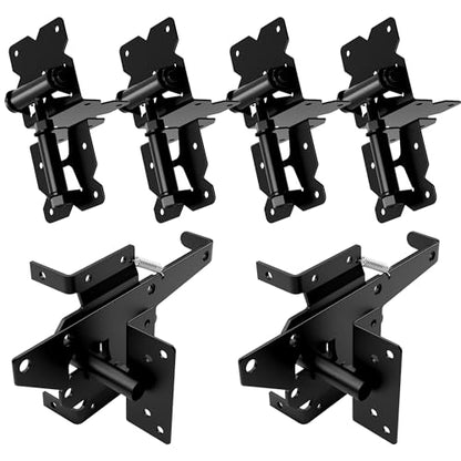 WINSOON Stainless Steel Self Closing Gate Hinge and Latch Hardware Kit, Heavy Duty Adjustable Tension Gate Hinges 4-Pack & 2-Automatic Latch, Gate Hardware Kit for Wood/Vinyl Fence Gate - style: 4 Pack Hinges & 2 Latches