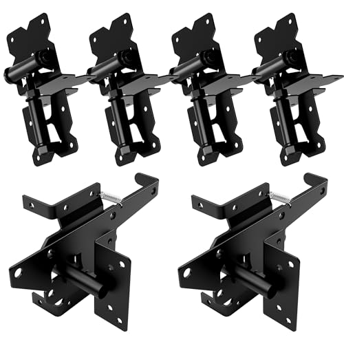 WINSOON Stainless Steel Self Closing Gate Hinge and Latch Hardware Kit, Heavy Duty Adjustable Tension Gate Hinges 4-Pack & 2-Automatic Latch, Gate Hardware Kit for Wood/Vinyl Fence Gate - style: 4 Pack Hinges & 2 Latches