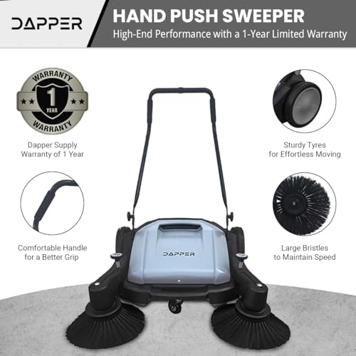 Dapper Supply Walk-Behind Outdoor Hand Push Floor Sweeper - 10.5 Gallon Capacity - 36" Sweeping Width - Sweeps up to 39,500 ft/Hour, Grey - size: 36"