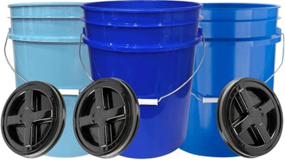 House Naturals 5 Gallon Plastic Blue Food Grade Made in USA Bucket Container with Air Tight Screw on Lid (Pack of 3) - color: Blue