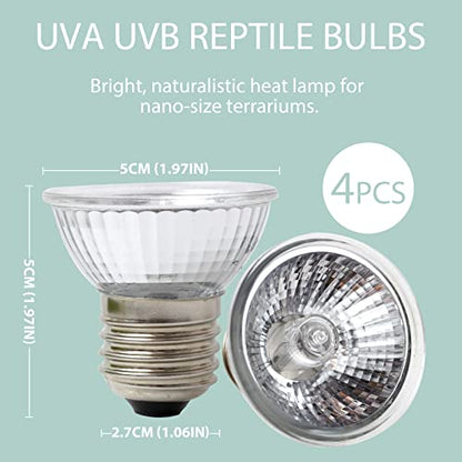 LUCKY HERP 4 Pack 50W UVA UVB Reptile Light Bulbs, Heat Lamp Bulbs for Reptiles and Amphibians, Basking Light Bulb for Turtle, Bearded Dragon, Lizard Heating Use - size: 50*4