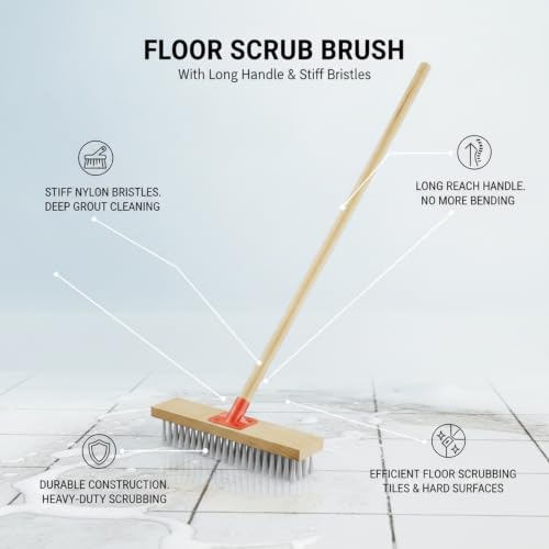 Floor Scrub Brush with Long Handle and Stiff Nylon Bristles for Tile Grout and Bathroom Cleaning (1 PC) - size: 10.63 x 2.36 x 1.57 in