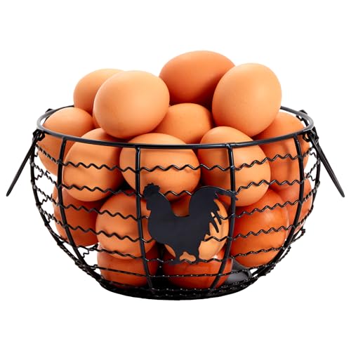 Juvale Egg Holder Countertop Wire Basket - 8.2 x 8.2 x 4.9 in, Black Iron Farmhouse Style - Egg Basket Countertop Organizer for Kitchen Decor & Accessories