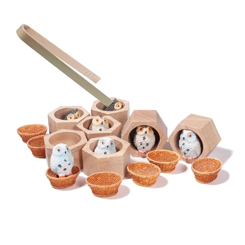 Sorting Stacking Wooden Toys for Toddlers, Owl Montessori Toys Toddler Sensory Bin Tool Toy, Wood Owl House Fine Motor Skill Toy Early Learning Preschool Educational Gift for Kids - style: Owl Toys