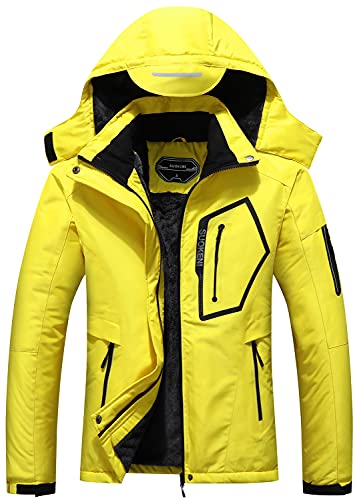SUOKENI Women's Waterproof Warm Winter Snow Coat Hooded Raincoat Ski Snowboarding Jacket - color: Yellow, size: Small