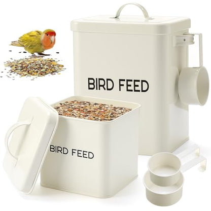 Reallnaive 2 Pcs Metal Bird Seed Container with Scoop, Bird Feed Storage Container with Fitted Lid, Farmhouse Style Ideal Gift for Birds and Pet Owners(White) - color: White