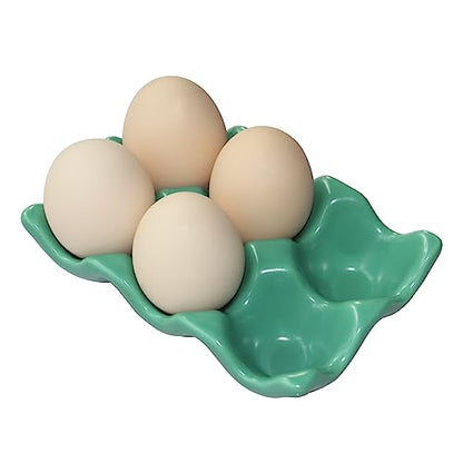 Ceramic Egg Holder Egg Tray Porcelain Fresh Egg Holder for Fridge Countertop Kitchen Storage Half Dozen 6 Cups - color: Green