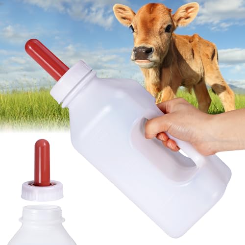 Screw Nipple Calf Bottle 2 Quart,Calf Feeding Device with Rubber Nipple & Cap,Calves Nursing Milk Feeding Bottle with Handle Livestock Supplie