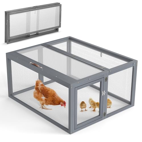 COZIWOW Chicken Coop Run Rabbit Hutch, Portable Chicken Cage Pens with Top & Side Opening Doors, Folding Wooden Chicken Coop, Outdoor Indoor Small Animal Playpen, Chicken Brooder Box, 43.3Inch (Grey) - color: Grey