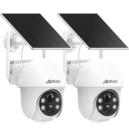 ANRAN 2K Security Camera Wireless Outdoor, Solar Outdoor Camera with 360° View, Smart Siren, Spotlights, Color Night Vision, PIR Human Detection, Pan Tilt Control, 2-Way Talk, Q01W 2 Packs - color: White-2 Packs