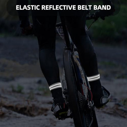 Tofficu 8pcs Reflective Cycling Leg Straps and Ankle Bands, Adjustable 35-50cm Elastic Trouser Retainers for Night Riding Safety and Outdoor Running Gear