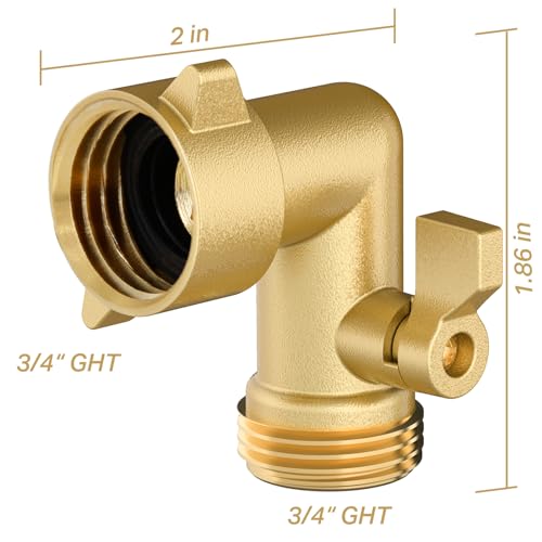 Twinkle Star 90 Degree Garden Hose Elbow with Shut Off Valve, 2 Pack | 3/4" Heavy Duty Hose Adapter, 2 O-rings, Solid Brass Connector - color: 90° Hose Elbow with ShutOff Valve