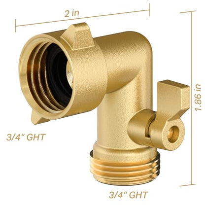 Twinkle Star 90 Degree Garden Hose Elbow with Shut Off Valve, 2 Pack | 3/4" Heavy Duty Hose Adapter, 2 O-rings, Solid Brass Connector - color: 90° Hose Elbow with ShutOff Valve