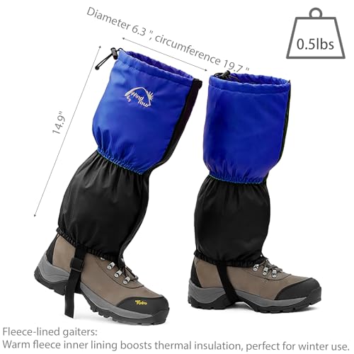 Winter Snow Gaiters for Hiking - Waterproof Ankle Covers for Snow Trekking, Skiing - Universal Fit Men Women - color: Blue fleece