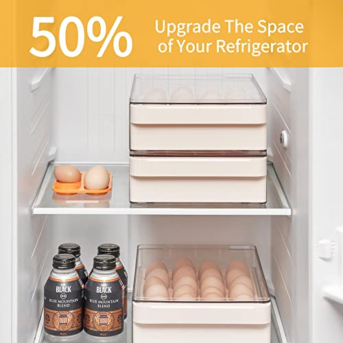 Vacane Egg Storage Container - BPA Free Refrigerator Organizer Bins, Stackable Egg Holder, 24 Egg Tray, Clear Egg Drawer - color: Yellow