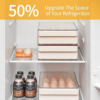Vacane Egg Storage Container - BPA Free Refrigerator Organizer Bins, Stackable Egg Holder, 24 Egg Tray, Clear Egg Drawer - color: Yellow