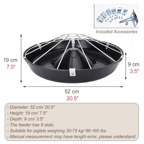 Anti-Waste Round Plastic Pig Feeder, Multi-Compartment Livestock Water Trough, Homestead Feed Trough for Piglet, Duck, Chicken, Rabbit(Single Rack,52cm/20.5"(8 Slots)) - color: Single Rack, size: 52cm/20.5"(8 Slots)