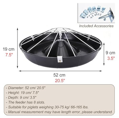 Anti-Waste Round Plastic Pig Feeder, Multi-Compartment Livestock Water Trough, Homestead Feed Trough for Piglet, Duck, Chicken, Rabbit(Single Rack,52cm/20.5"(8 Slots)) - color: Single Rack, size: 52cm/20.5"(8 Slots)