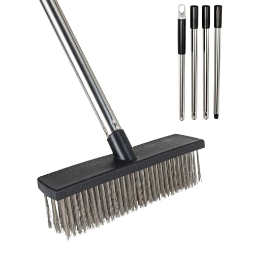Deck Brush Steel Wire Broom with Long Handle Stiff Scrub Brushes for Cleaning Boat Patio Concrete Moss Remover