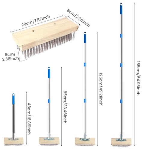 Stainless Steel Wire Floor Brush Wire Broom with 4 Section Detachable Long Pole Heavy Duty Wire Deck Brush Multipurpose Wire Cleaning Brushes for Rough Surface, Concrete Floor, Patio, Garden, Garage