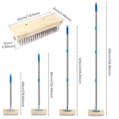 Stainless Steel Wire Floor Brush Wire Broom with 4 Section Detachable Long Pole Heavy Duty Wire Deck Brush Multipurpose Wire Cleaning Brushes for Rough Surface, Concrete Floor, Patio, Garden, Garage