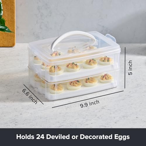 Snapware (2-Layer, 24 Eggs) Plastic Detachable Deviled Egg Carrier Storage Container With Lid and Handle, Freezer Dishwasher Microwave Safe - size: Medium